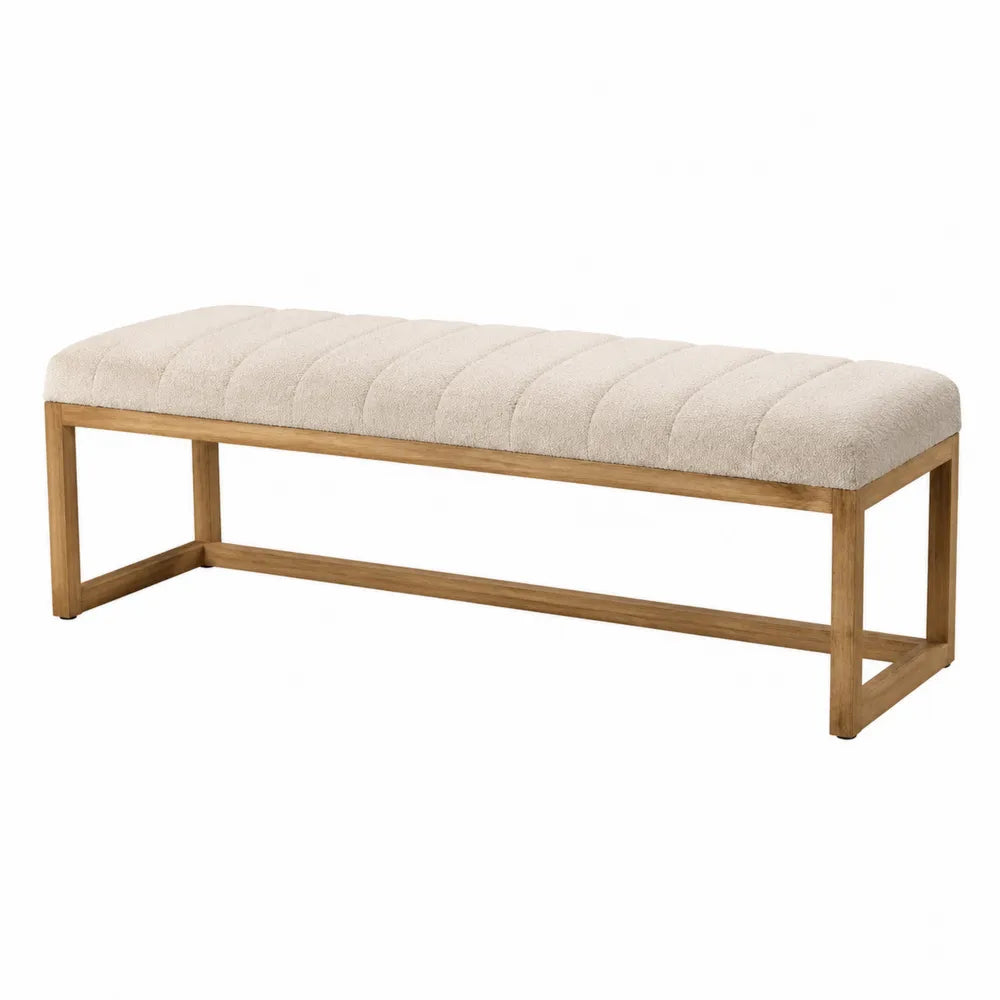 Polsterbank Beige Leinen Eichenholzrahmen 120 cm