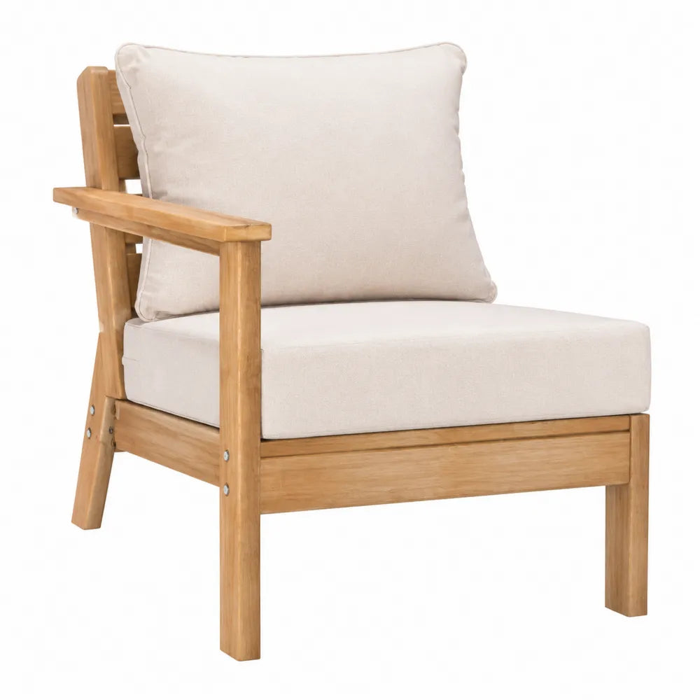 Gartenstuhl aus Teak mit beigen Kissen