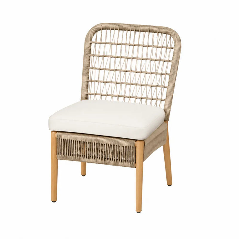 Outdoor Stuhl Polyethylen Rattan Holz Beige Weiß