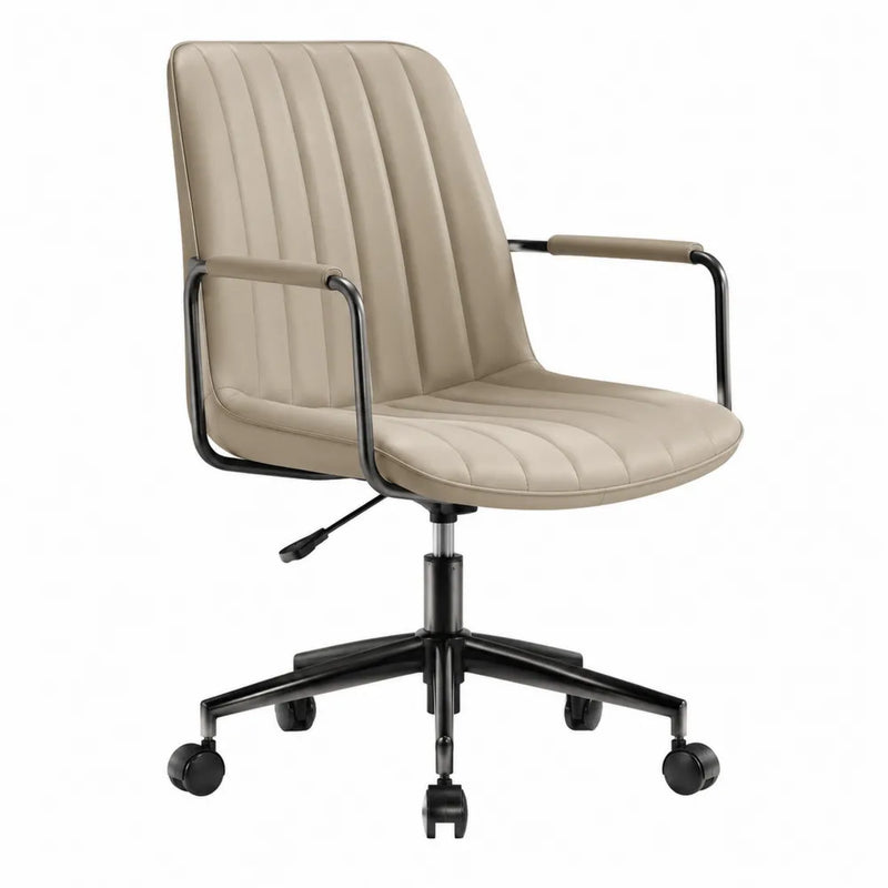 Bürostuhl Verstellbar Beige Kunstleder Metallrahmen